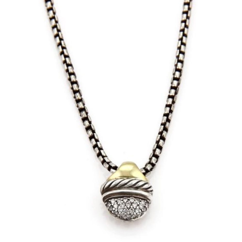 David Yurman acorn pendant encrusted with diamonds accented with 18k gold.